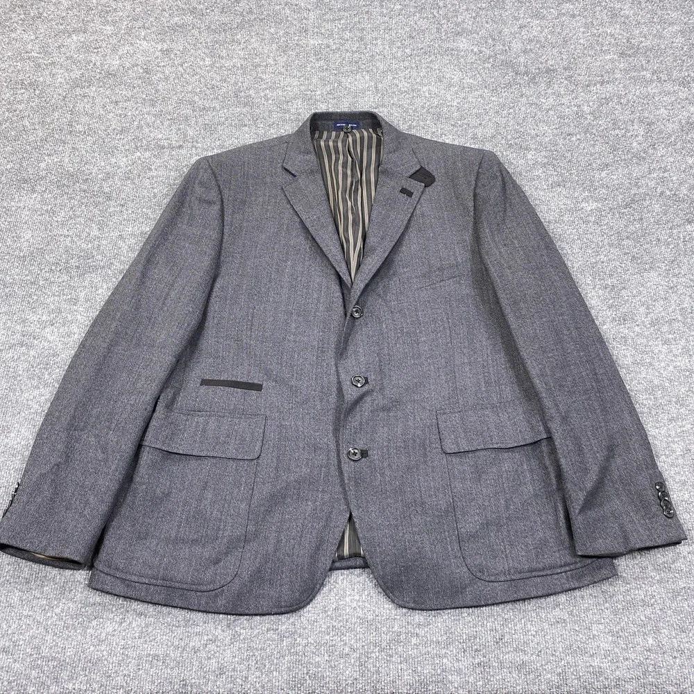 Stafford Essentials Sport Coat Mens 48R Gray Wool Blend‎ Herringbone Slim Fit